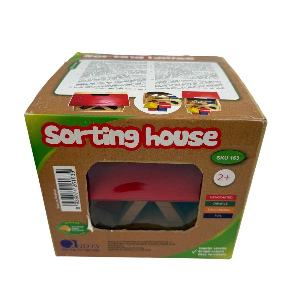NEW Sealed Qtoys Sorting House‎ Wooden Shape Sorter Montessori Toy Box